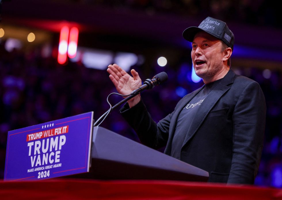 u200bTesla CEO and X owner Elon Musk speaks during a rally for Republican presidential nominee