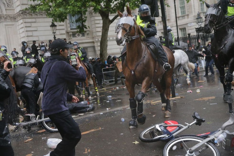 u200bThe 47-year-old was thrown from the horse during the protests