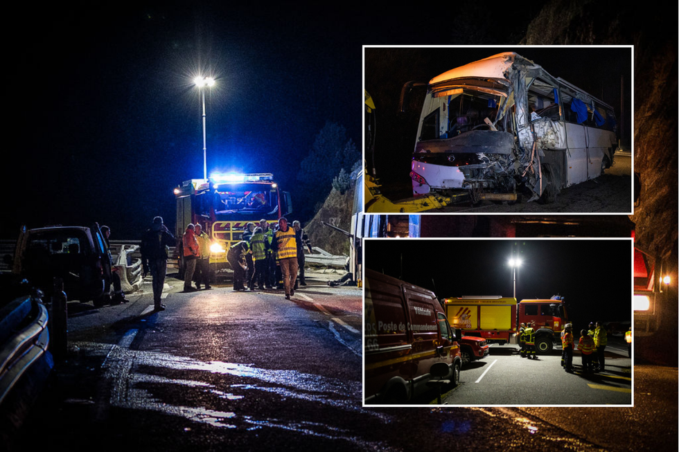 u200bThe  damaged bus was towed by a truck in Porte-Puymorens following its accident en route from Barcelona to Andorra