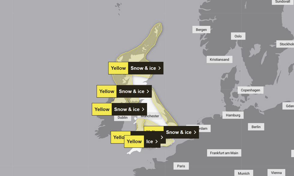 u200bThe warnings from the Met Office cover much of the country