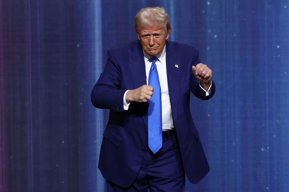 \u200bTrump dances after speaking during the FOX Nation's Patriot Awards at the Tilles Center