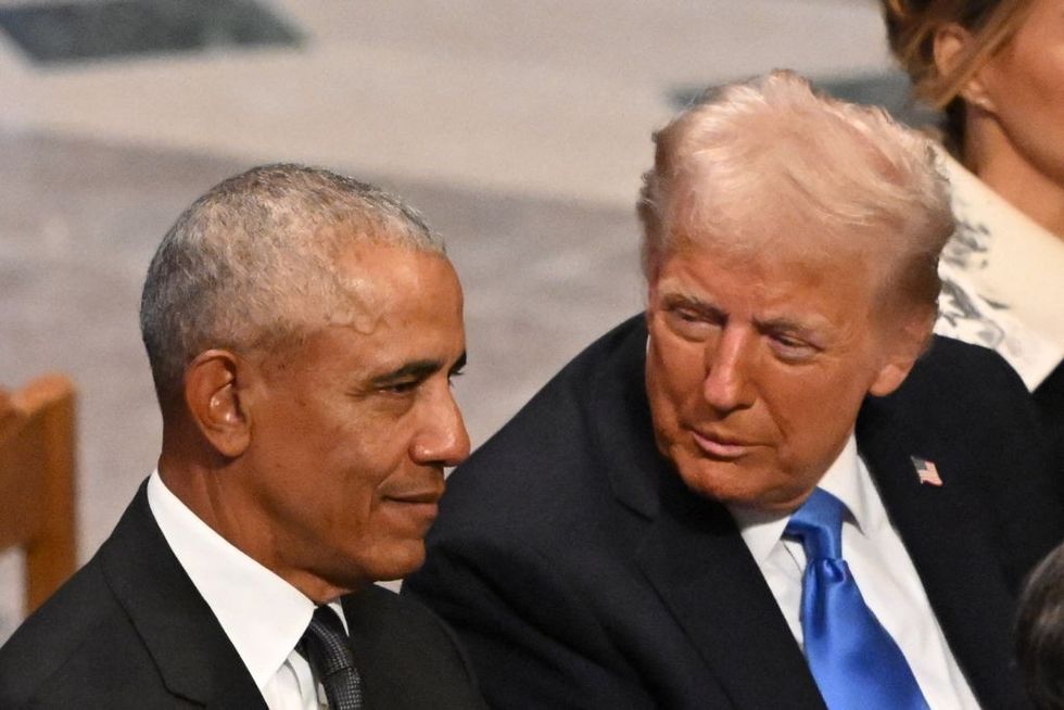 u200bUS President-elect Donald Trump speaks with former President Barack Obam