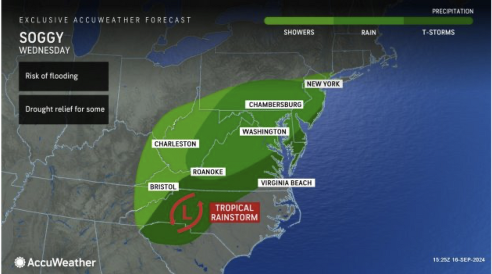 u200bUS weather map shows risk of flooding in Carolinas, Virginia, Washington DC, Maryland, New Jersey, Delaware, and Pennsylvania