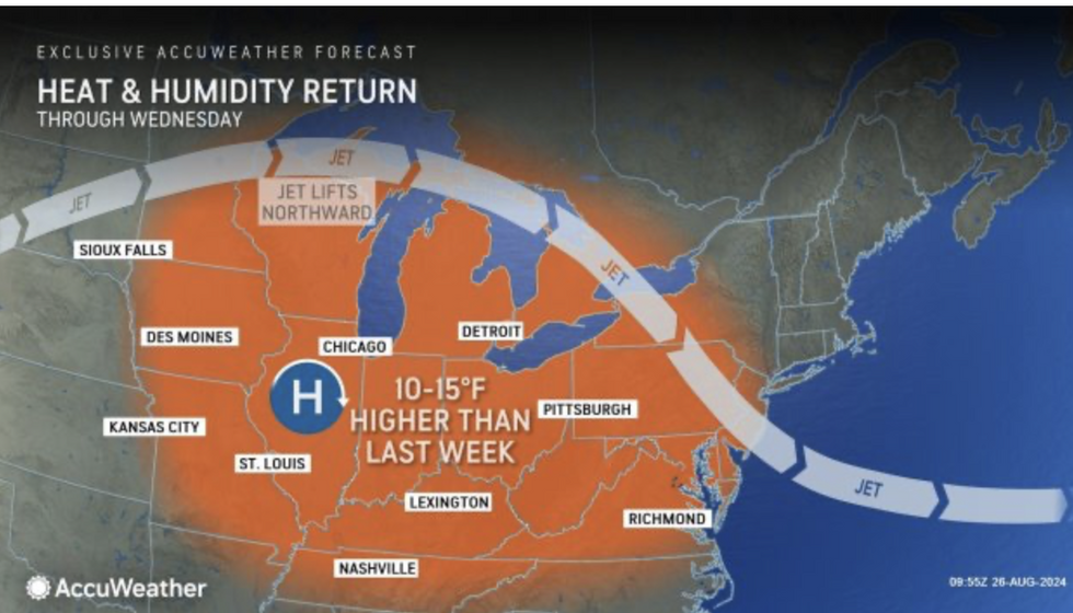 \u200bWeather map shows heat and humidity set to return