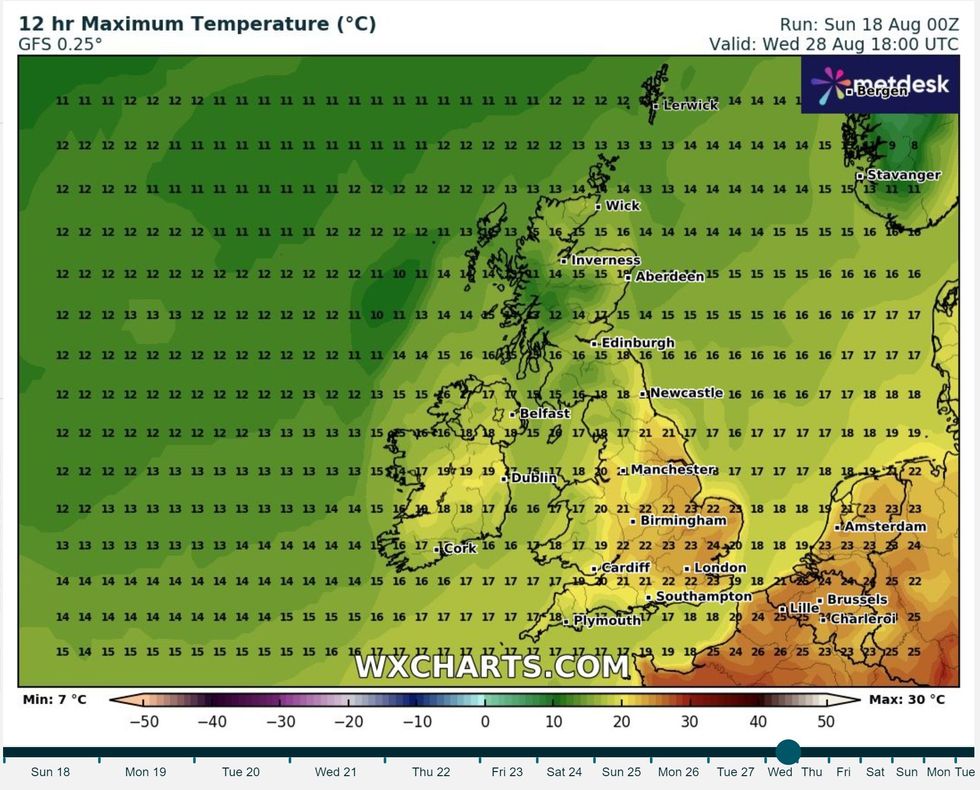 u200bWeather map shows warm air creeping up from the south