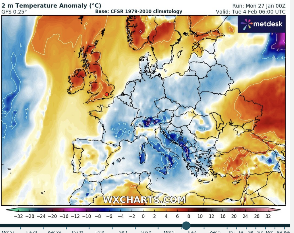 u200bWX Charts map shows temperature anomaly likely to cover Britain