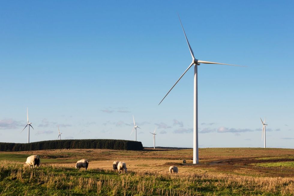 UK farmland with wind turbines