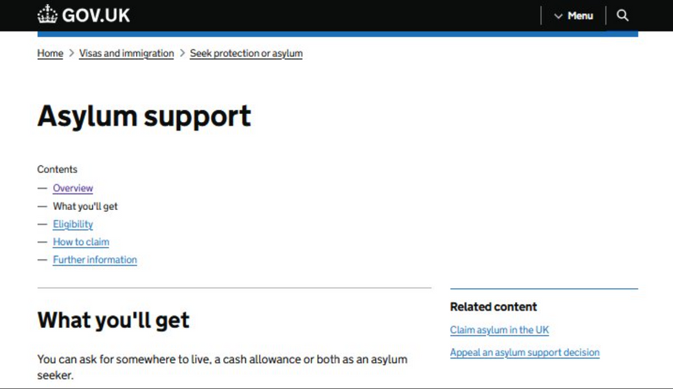 UK Government asylum support page