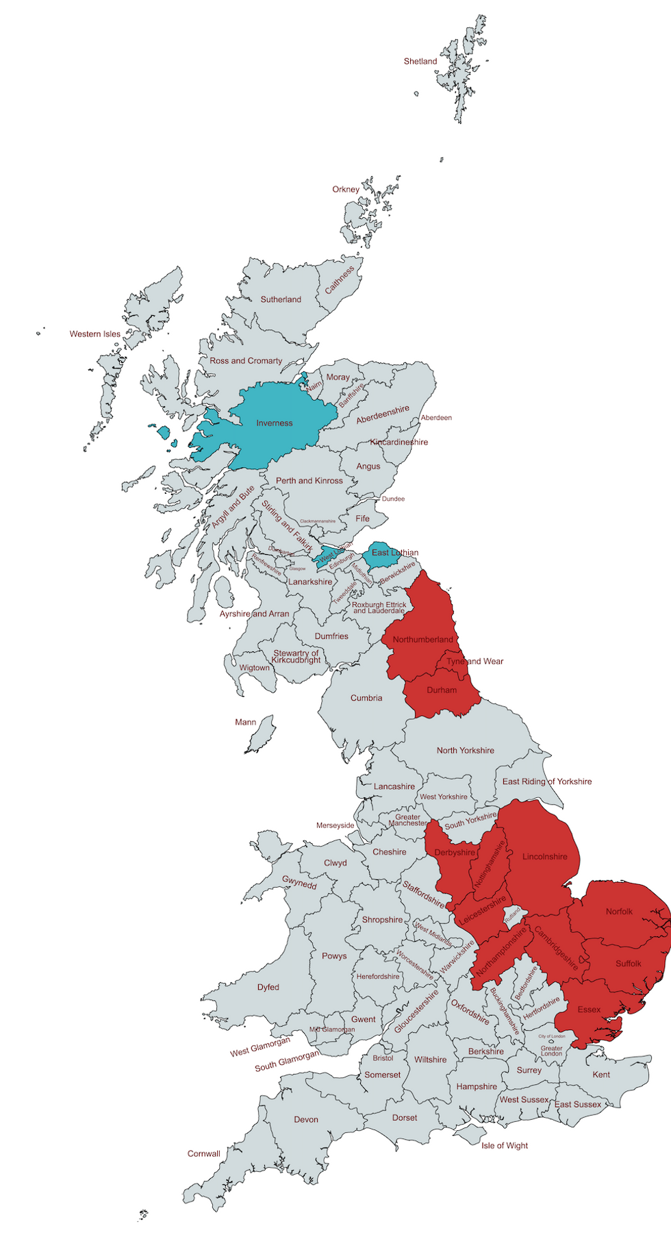 UK map showing different farming regions