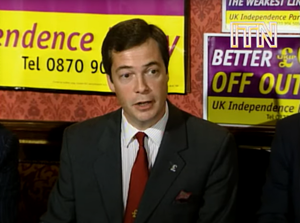 Ukip MEP Nigel Farage discussing Ukip's 2001 manifesto