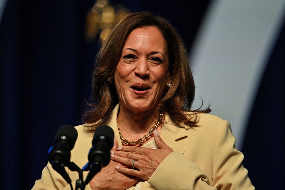 Vice President Kamala Harris speaks on stage during the Zeta Phi Beta Sorority Inc.u2019s Grand Boule event in Indianapolis