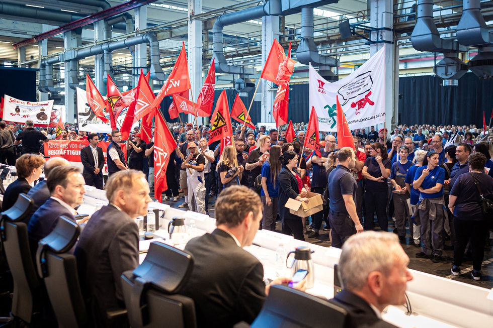 Volkswagen employees meet in Wolfsburg to hear about company fortunes and possible plant closures