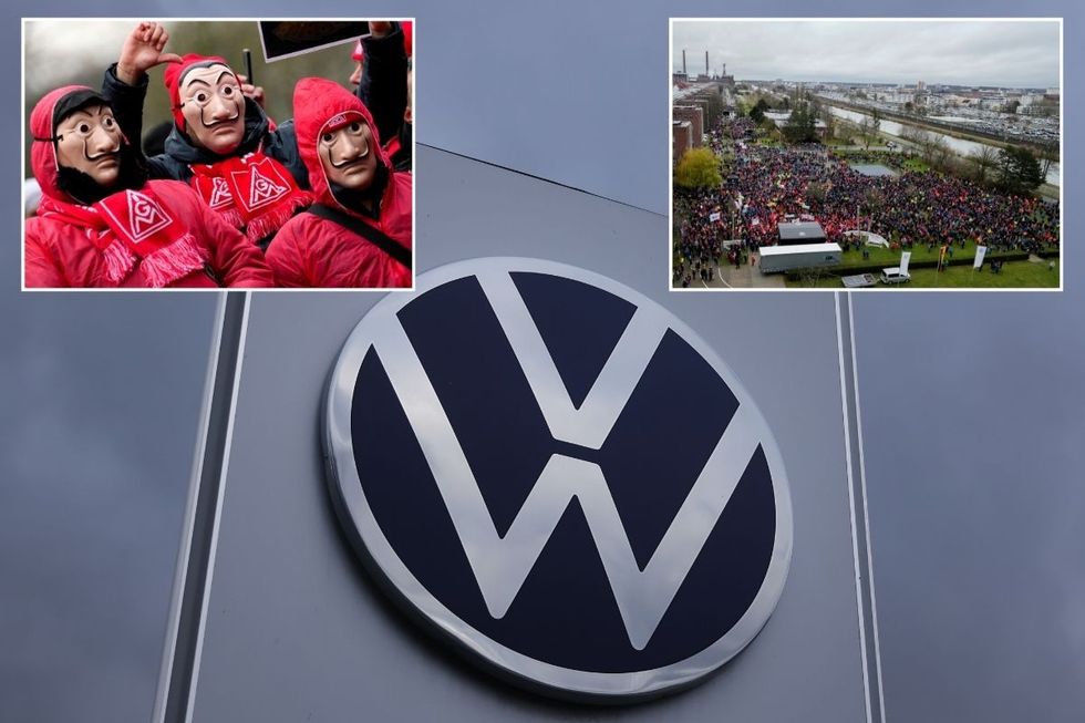 Volkswagen protesters, Volkswagen logo and more VW protesters