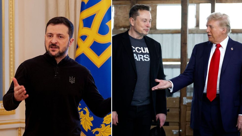 Volodymyr Zelensky, Elon Musk and Donald Trump