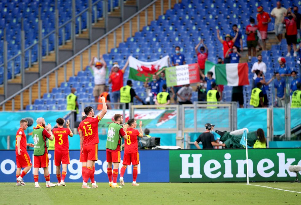 Wales players acknowledge the fans at the end of the UEFA Euro 2020 Group A match at the Stadio Olimpico, Rome.