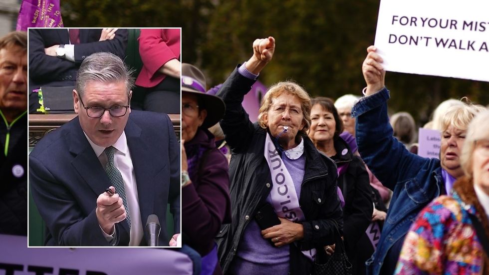 Waspi protest and Prime Minister Keir Starmer