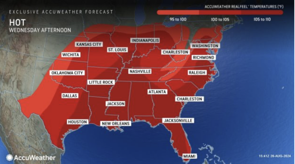 Weather map shows multiple states will have 'feels-like' temperatures reaching into the 110Fs