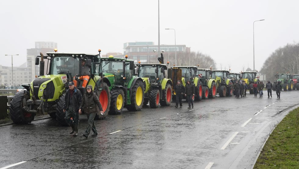 Welsh famers park tractors on road