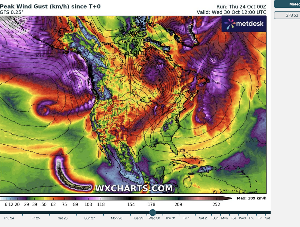 Wind gusts where masses meet (WX charts)