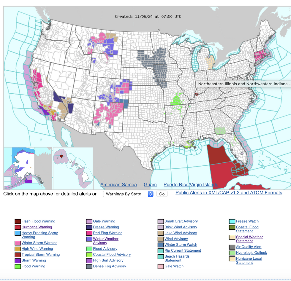 Winter storm advisories (NOAA)