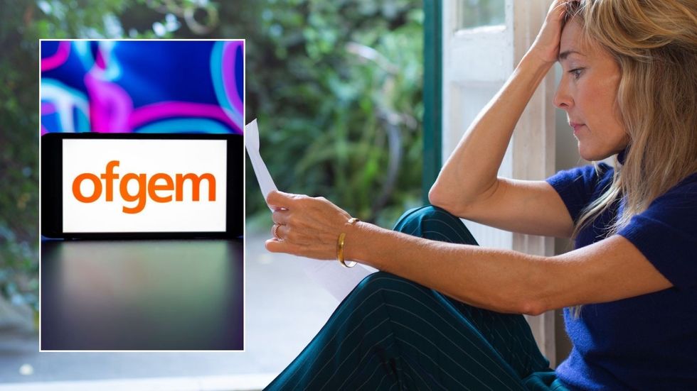 Woman looking at bill and Ofgem sign