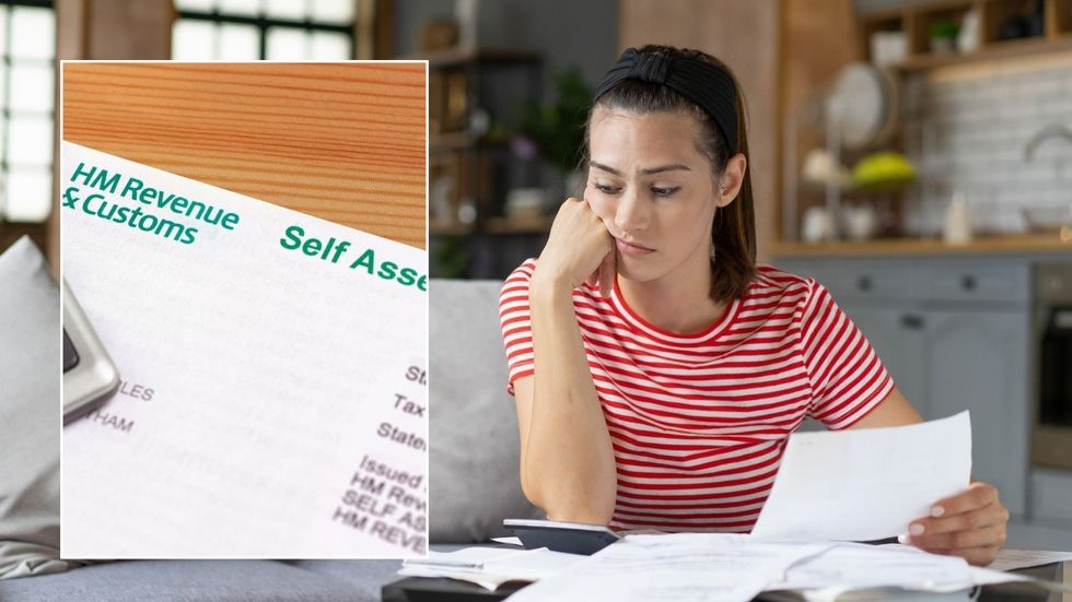 Woman looking at tax form and Self Assessment form 