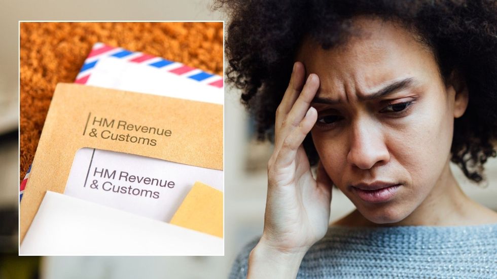 Woman looking distressed and HMRC letter