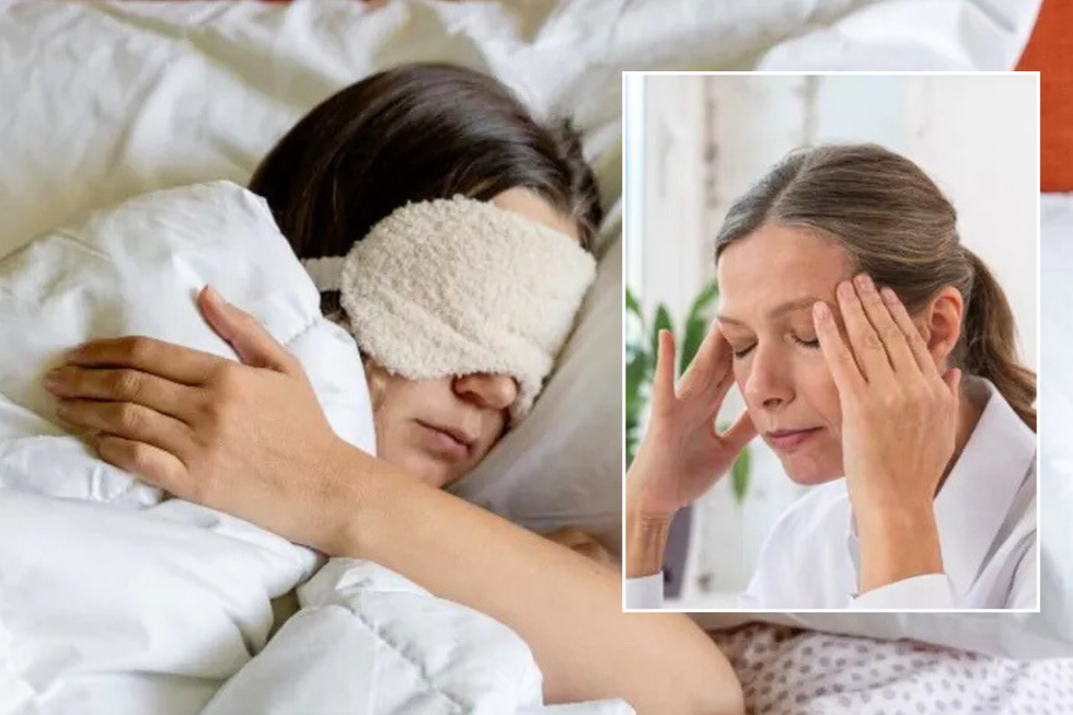 Woman sleeping / woman rubbing her temples