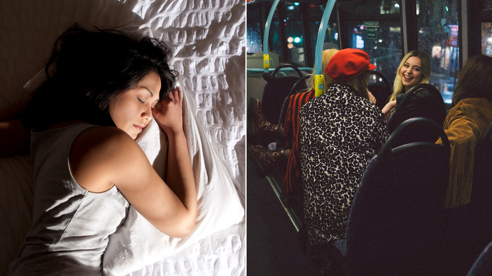 Woman sleeping/Women on bus at night