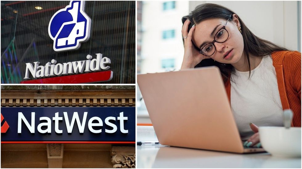 Women looking worried, Nationwide branch and NatWest branch