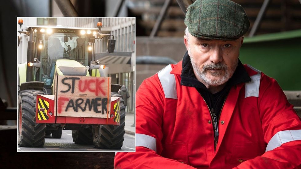 Worried farmer and tax protest outside Westminster