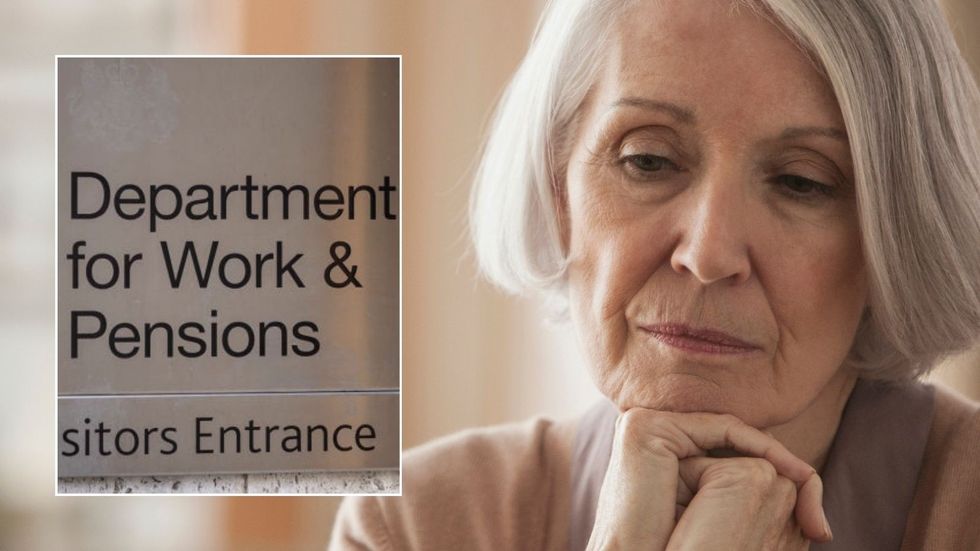 Worried woman and DWP sign