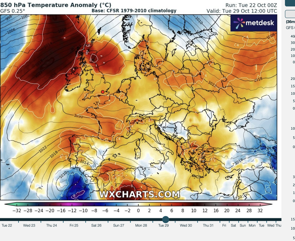 WX Charts Temperature anomaly map shows Britain could experience warmer weather