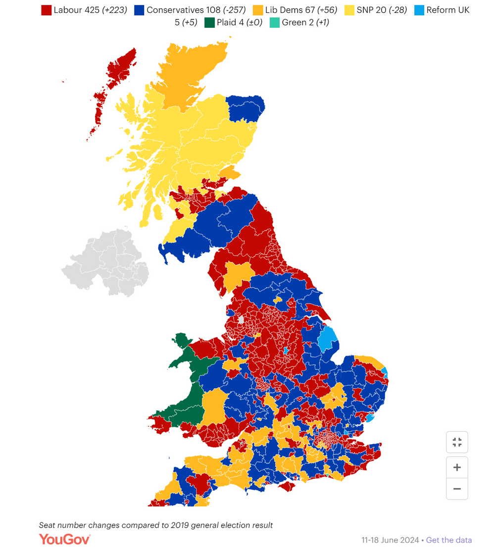 YouGov electoral map of voting intentions